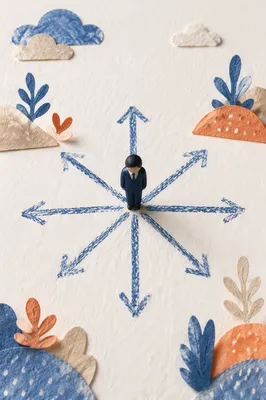 Crossroads Decision with Blue Chalk Arrows