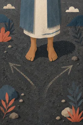 Barefoot Crossroads Decision on Volcanic Sand