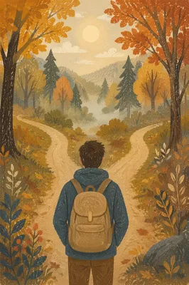 Person at Forest Crossroads in Autumn