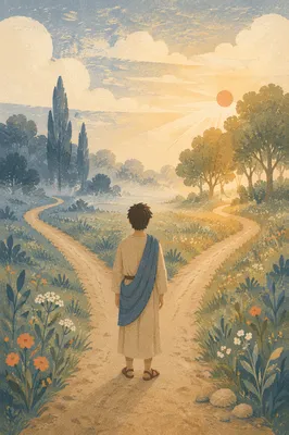Contemplative Person Choosing a Sunrise Path