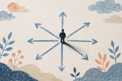 Tiny Figure Facing Blue Chalk Crossroads