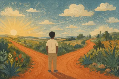 Person Choosing a Rural Crossroads Path
