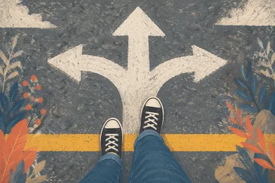 Crossroads Decision on Asphalt Path