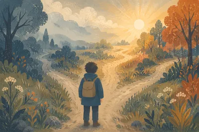 Prayerful Traveler Choosing a Countryside Path