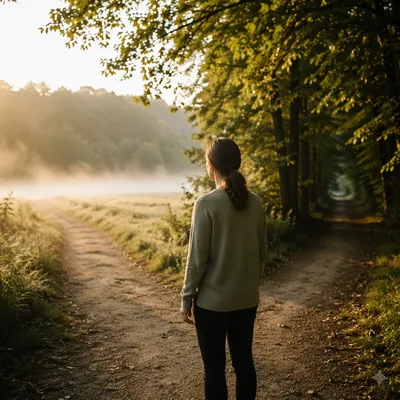 Contemplative Person at Countryside Path Crossroads