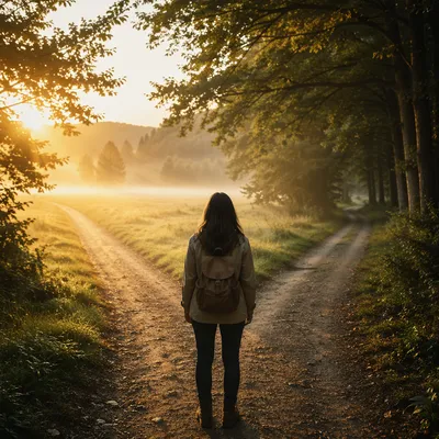Contemplative Traveler Choosing a Countryside Path
