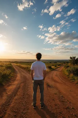 Person Choosing Paths at Rural Crossroads