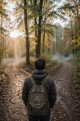 Person at Forest Crossroads Path Choice
