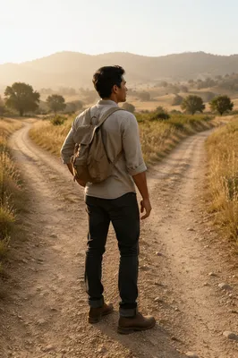 Young Man at Rural Crossroads