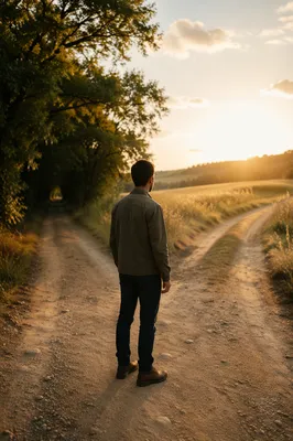 Man at Forked Country Path