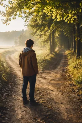 Contemplative Person at Countryside Path Fork