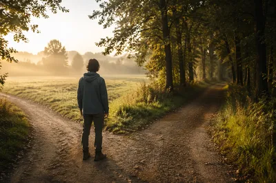 Solitary Person Choosing a Countryside Path