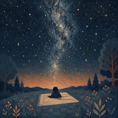Peaceful Stargazing on a Quiet Night Hill