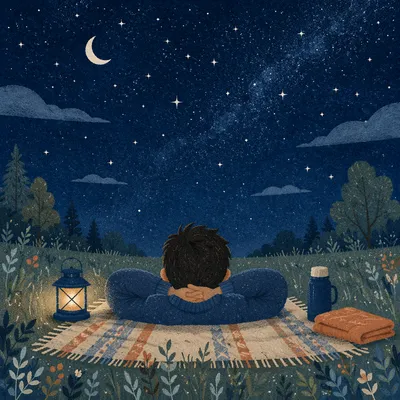 Peaceful Stargazing Night in Meadow