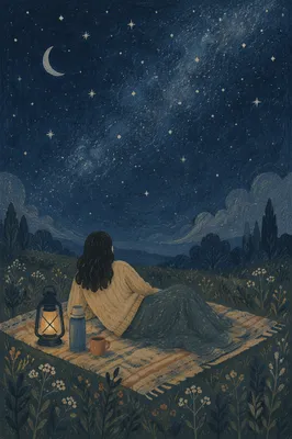 Peaceful Stargazing on Blanket Under Night Sky