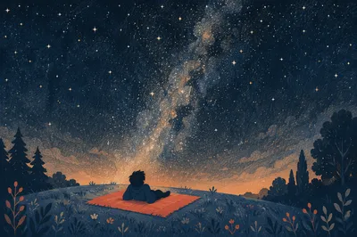 Solitary Stargazer Beneath Vast Galactic Sky