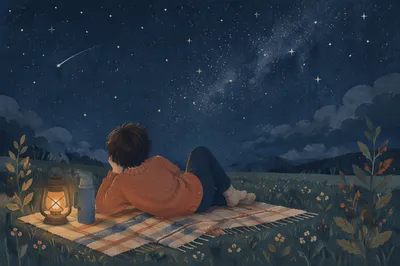 Peaceful Stargazing on Blanket Under Night Sky