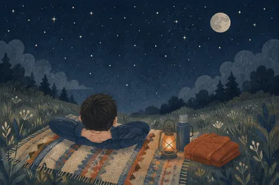 Peaceful Stargazing Meadow Night Scene
