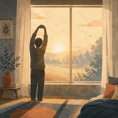 Morning Stretch Silhouette by Sunlit Window