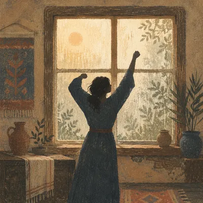 Morning Window Stretch in Rustic Light