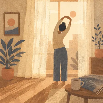 Morning Stretch by Sunlit Window Silhouette
