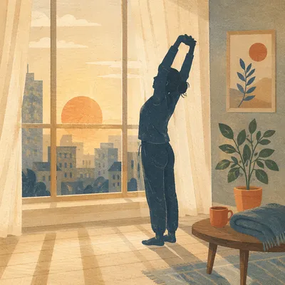 Morning Stretch Silhouette by Apartment Window