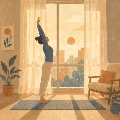 Morning Stretch Silhouette by Sunlit Window