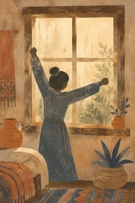 Morning Stretch Silhouette by Rustic Window