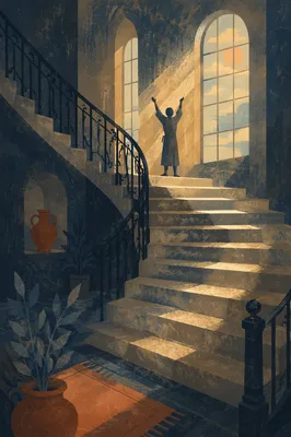 Morning Stretch Silhouette in Stairwell Light