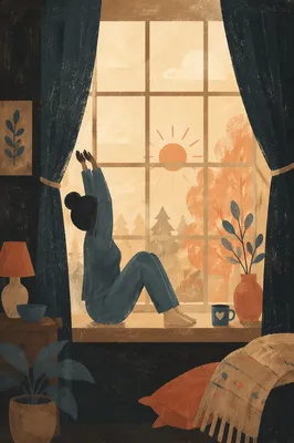 Morning Window Stretch in Warm Silhouette