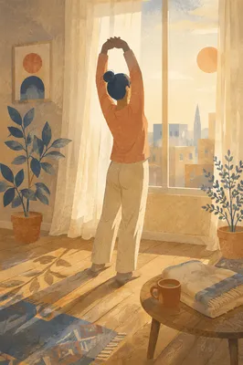 Morning Window Stretch in Soft Silhouette