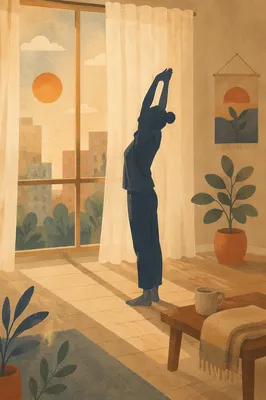 Morning Window Stretch in Gentle Silhouette