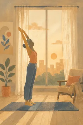 Morning Window Stretching Silhouette in Soft Light