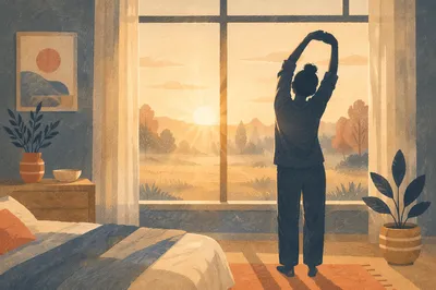 Morning Stretch Silhouette by Sunlit Window