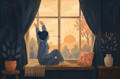 Morning Window Stretch in Peaceful Silhouette