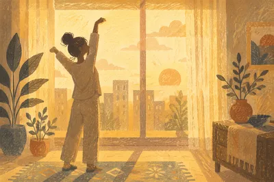 Morning Stretch Silhouette by Sunlit Window