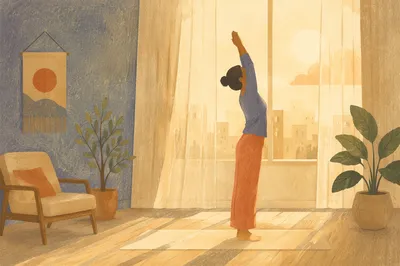 Morning Stretch Silhouette by Apartment Window