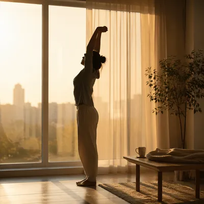 Morning Window Stretch in Soft Silhouette