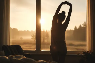 Morning Stretch Silhouette in Golden Window Light