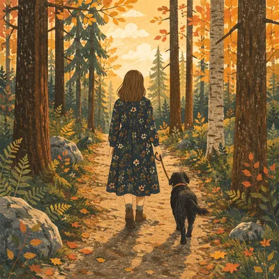 Autumn Woodland Walk With Black Dog