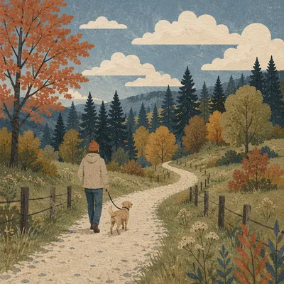 Autumn Countryside Dog Walk on Tree Path