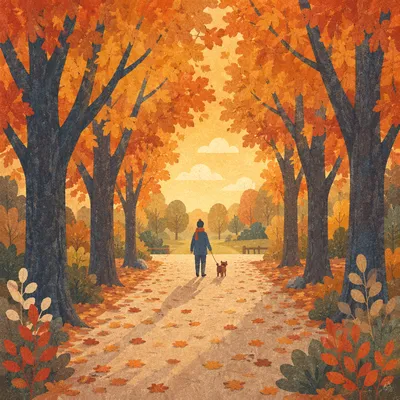 Autumn Park Walk with Dog