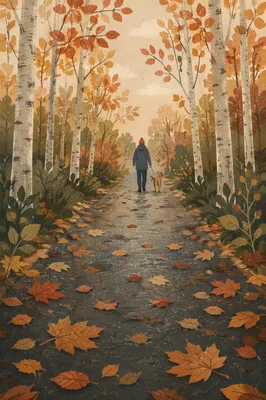 Autumn Dog Walk on Tree Lined Path