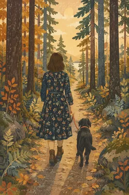 Autumn Woodland Walk With Black Dog