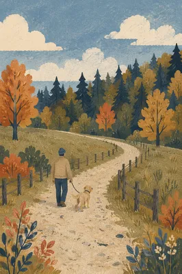 Autumn Countryside Dog Walk on Tree Lined Path