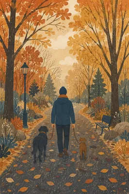 Autumn Dog Walk on Tree Lined Path