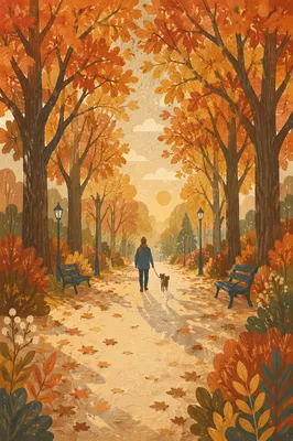 Person Walking Dog on Autumn Path