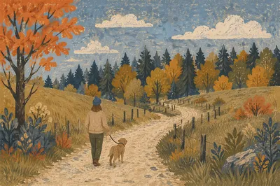 Autumn Dog Walk on Countryside Path