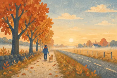 Autumn Dog Walk on Country Path