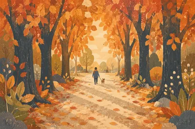 Peaceful Autumn Walk With Dog